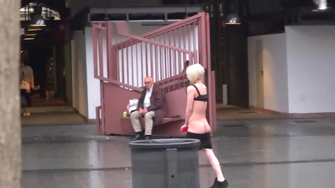 Petite blonde disgraced on the rain