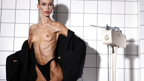 Skinny brunette with hairy pussy spreads her legs in front of hard dic...