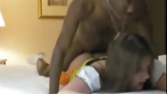 Cute white angel puts on uniform for her bbc rendez-vous