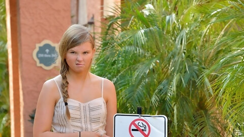Pretty Melissa M flashes a pantyless upskirt in public then toys with a banana