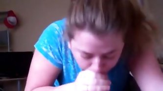 Chunky girlfriend swallows all the cum